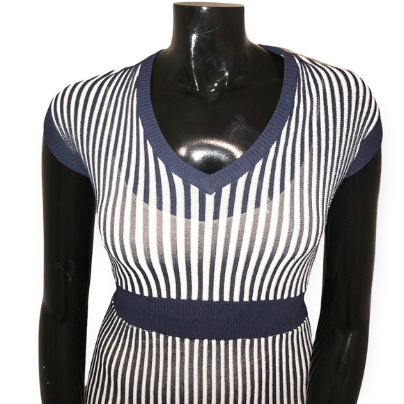 BCBGMaxazria Bella Navy White Stripe Dress Size M - Picture 4 of 10